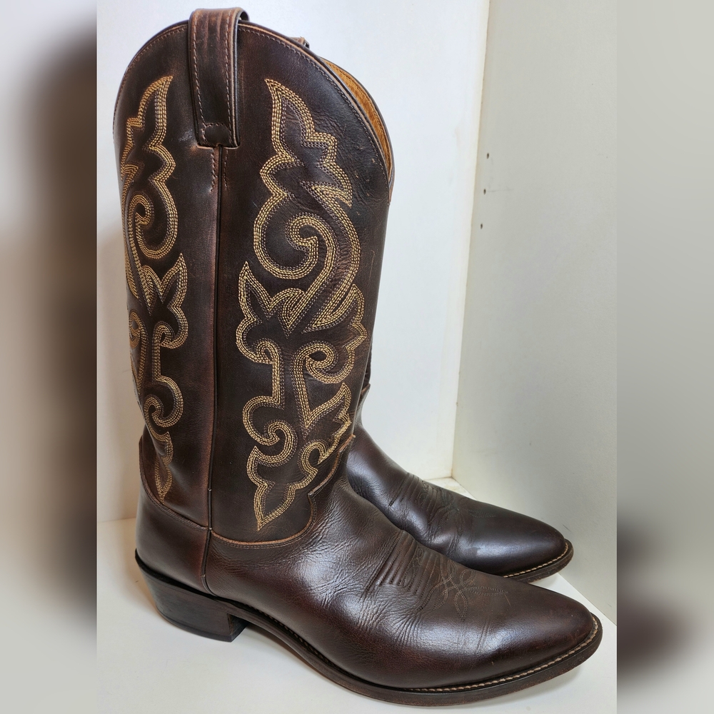Justin Brown Leather Buck Bay Apache Western Cowboy Boots, 2253 Mens Size 13B